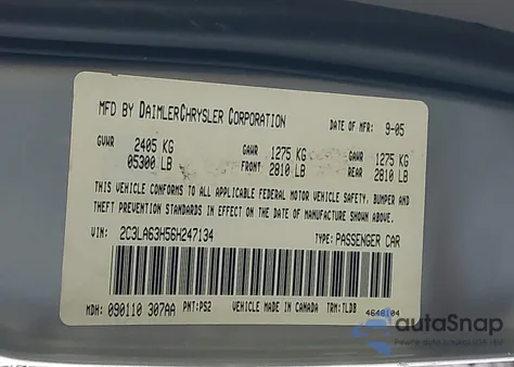 2006 Chrysler 300C from USA, damaged, VIN 2C3LA63H56H247134